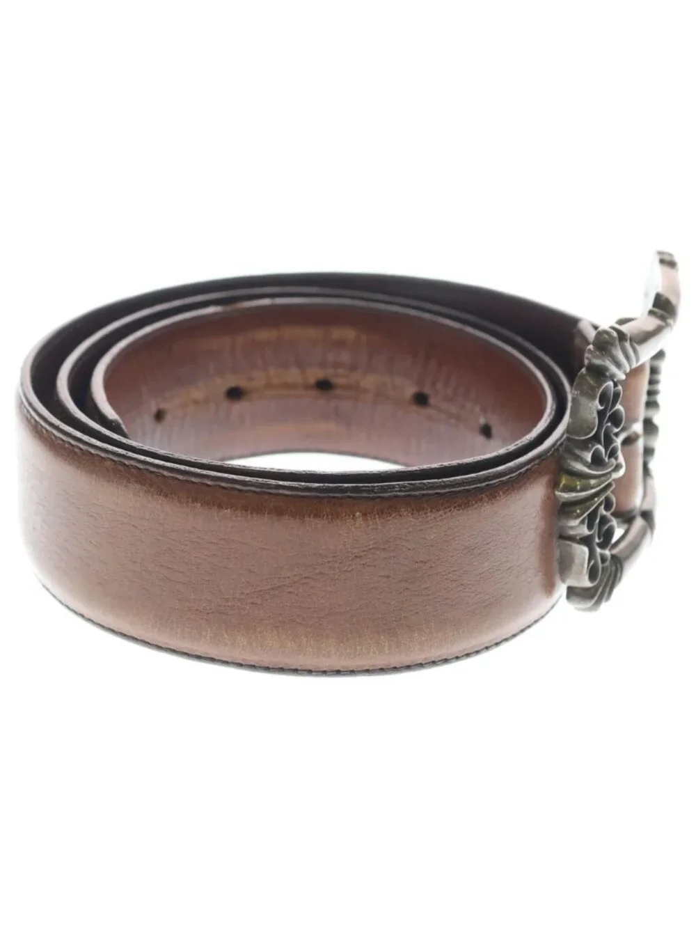 Chrome Hearts Blt Filigree Otj Leather Belt Brown Silver